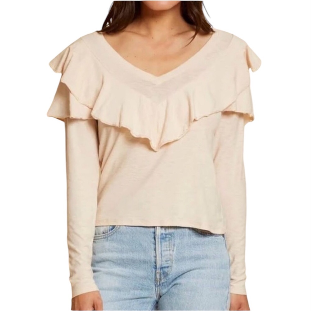 Nation LTD Kelsey Romance Tee Large Ruffled Top Pima Cotton